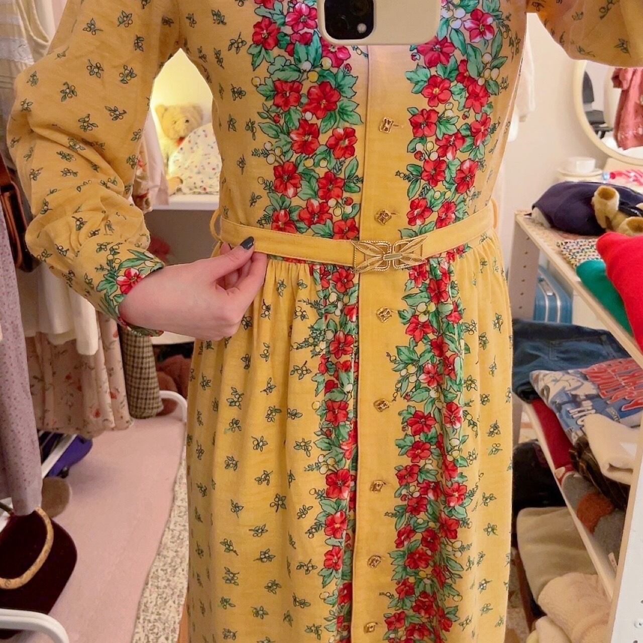 flower line yellow gather one-piece