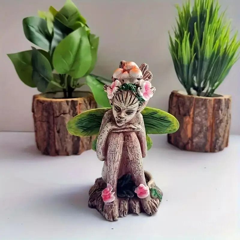ガーデンオーナメント エルフ 妖精 ガーデンデコ 彫刻 屋外装飾 花 花