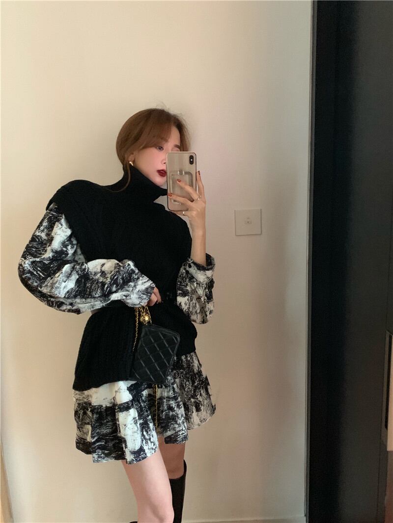 ドレス ウェストスリムショートスカート スプリングスタンダードシャツ ロング レトロ 春物 ブラックストロベリース74933490593