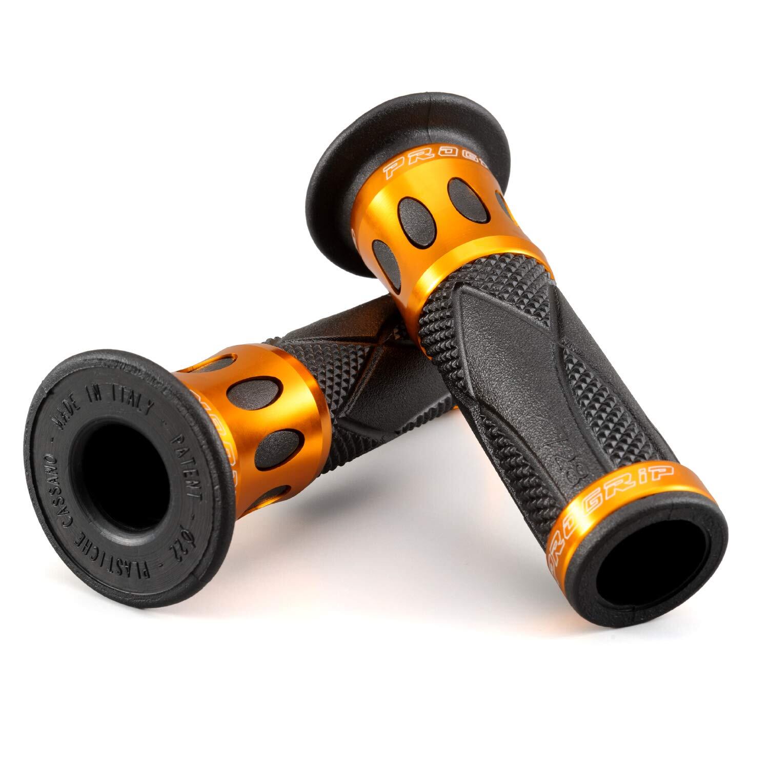 【特価処分】デイトナ(Daytona) PROGRIP(プログリップ) バイク用 グリップ ハンドル径φ22.2用 122mm スタンダードラバー エンド貫通 728タイプ アルミリング ゴールド 98089