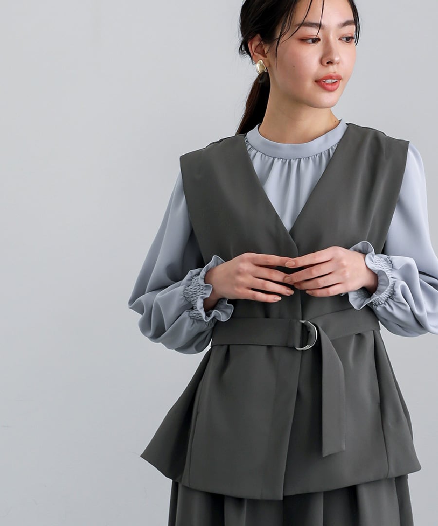 SALE 60％OFF】【 抜け感モード 】とろみツイル・フレアベルトジレ