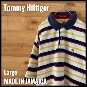 【Tommy Hilfiger】90s ジャマイカ製 ポロシャツ ボーダー フラッグタグ 旧タグ トミーヒルフィガー Lサイズ US古着 アメリカ古着