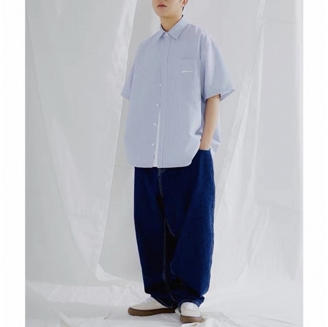 Chest logo stripe boxy shirt 1423 - 12