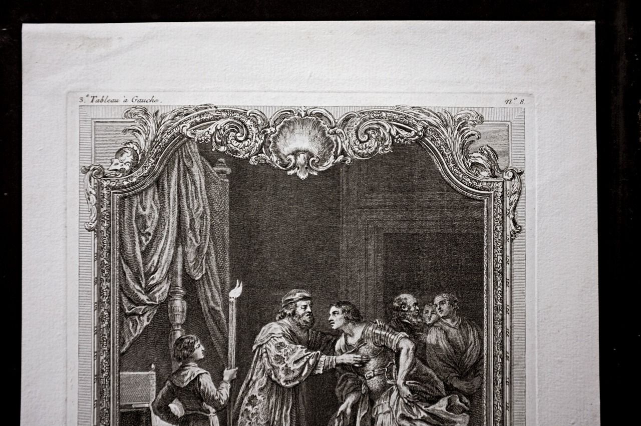 1780s フランス 32c 息子の帰還 繊細な宗教的銅版画 図版 キリスト教 アンティーク