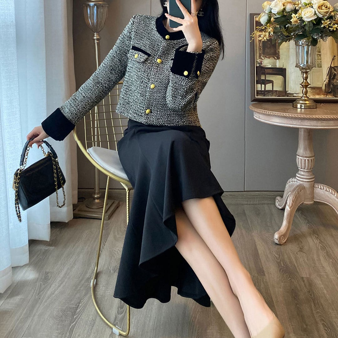 French Style High End Elegant Jacket Dress (Top and Bottom Set) Set up V2194