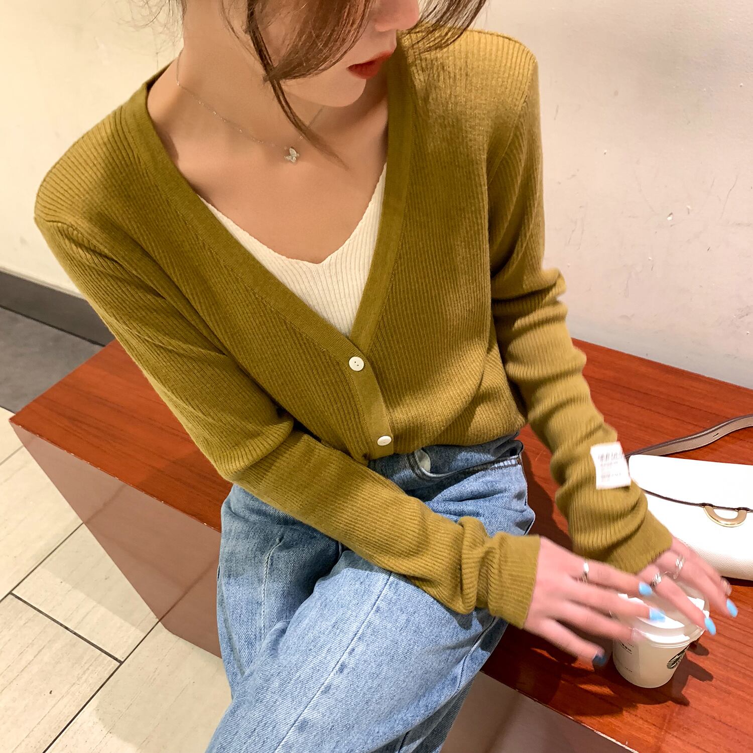 スプリングスタイルVネックセーター ルーズカーディガントップス 春物 ステッチ 6Du_Shop_Women47683293977