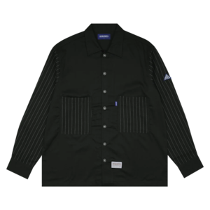 【DEVA STATES】Over Shirt - PINSTRIPE - Black