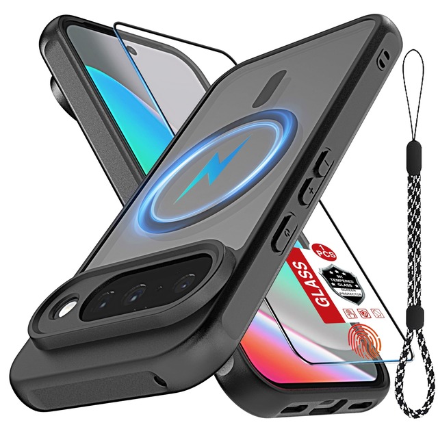 Pixel 10ケース, [MagSafeと互換性] 1×強化ガラススクリーンプロテクター付き, [指印防止] [高速磁性統合構造] Pixel 10 6.3インチ用-ブラック