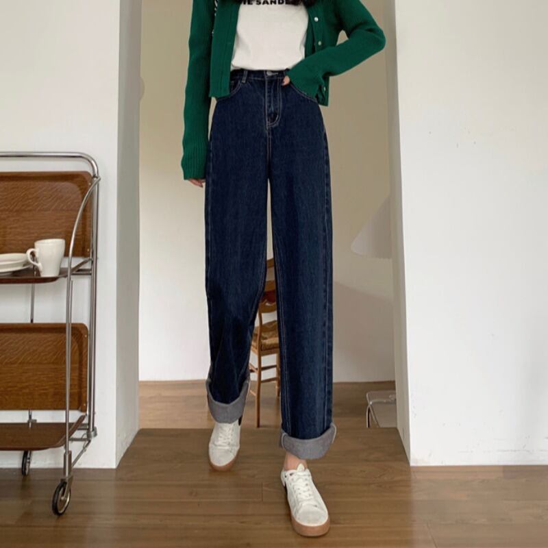 スタンダードブルージーンズ オータムウィンタールーズハイウェストウェスト薄手パンツ レトロ 秋物 冬物 YY-ファッション26068383519