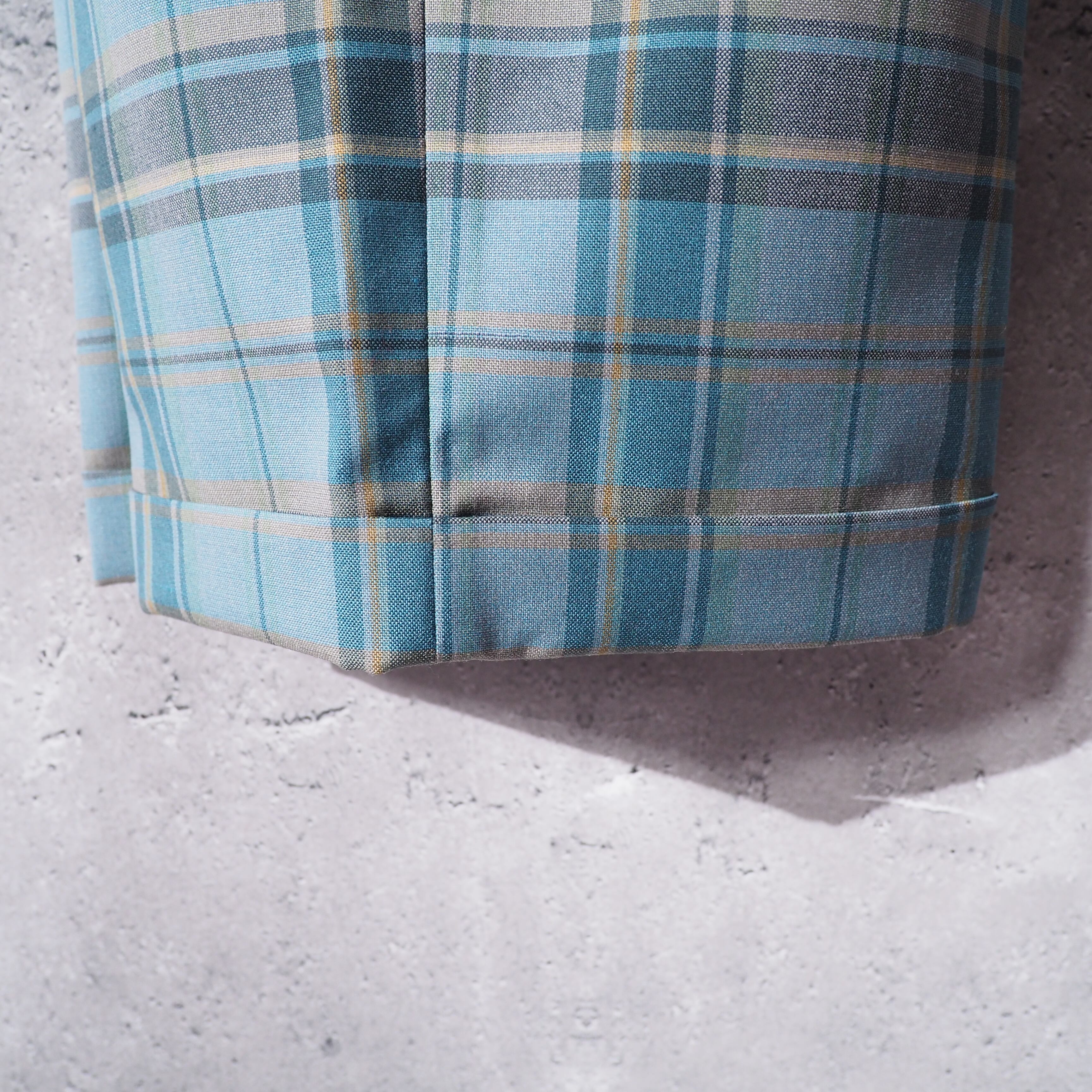 1990s Beautiful Ice Blue Check Color Vintage Loose Wide Slacks Pants