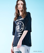 バンドロゴソフトプリントルーズTシャツ (BLACK) CQ-46093