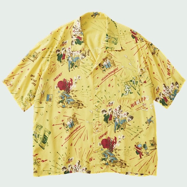 【PORTER CLASSIC】OCHIKOBORE SPY ALOHA SHIRT_YELLOW