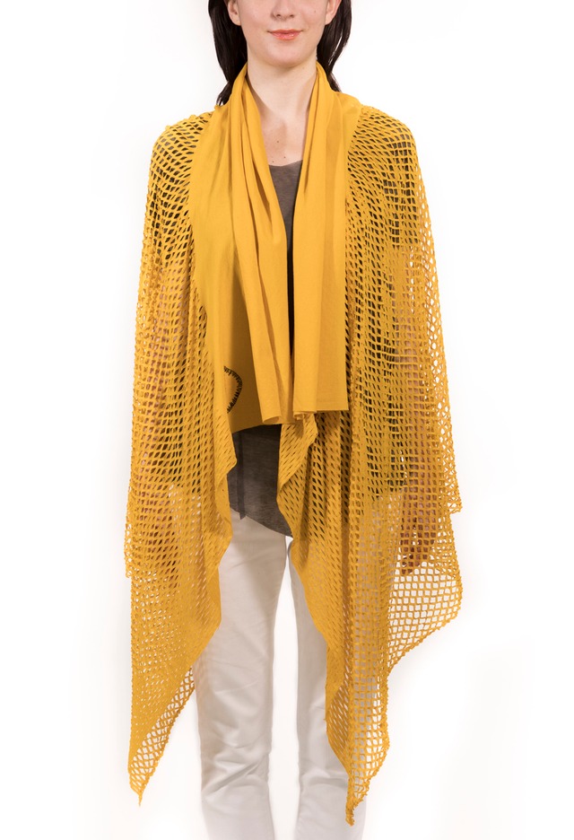 ［婦人公論］宮本信子さん着用 PLAIN CORNICE STOLE【COTTONコットン】単色 YELLOW 1117C1 プレインコーニス ストール ［登録意匠］ ［着るアートストール］