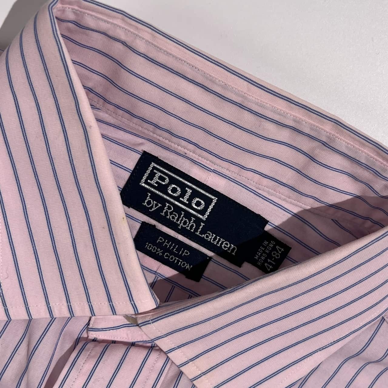 90s 00s Polo by Ralph Lauren ポロ ラルフローレン PHILIP ストライプ 長袖 ワイシャツ  ドレスシャツ サイズ 41-84/ピンク×ブルー系 メンズ  ビンテージ