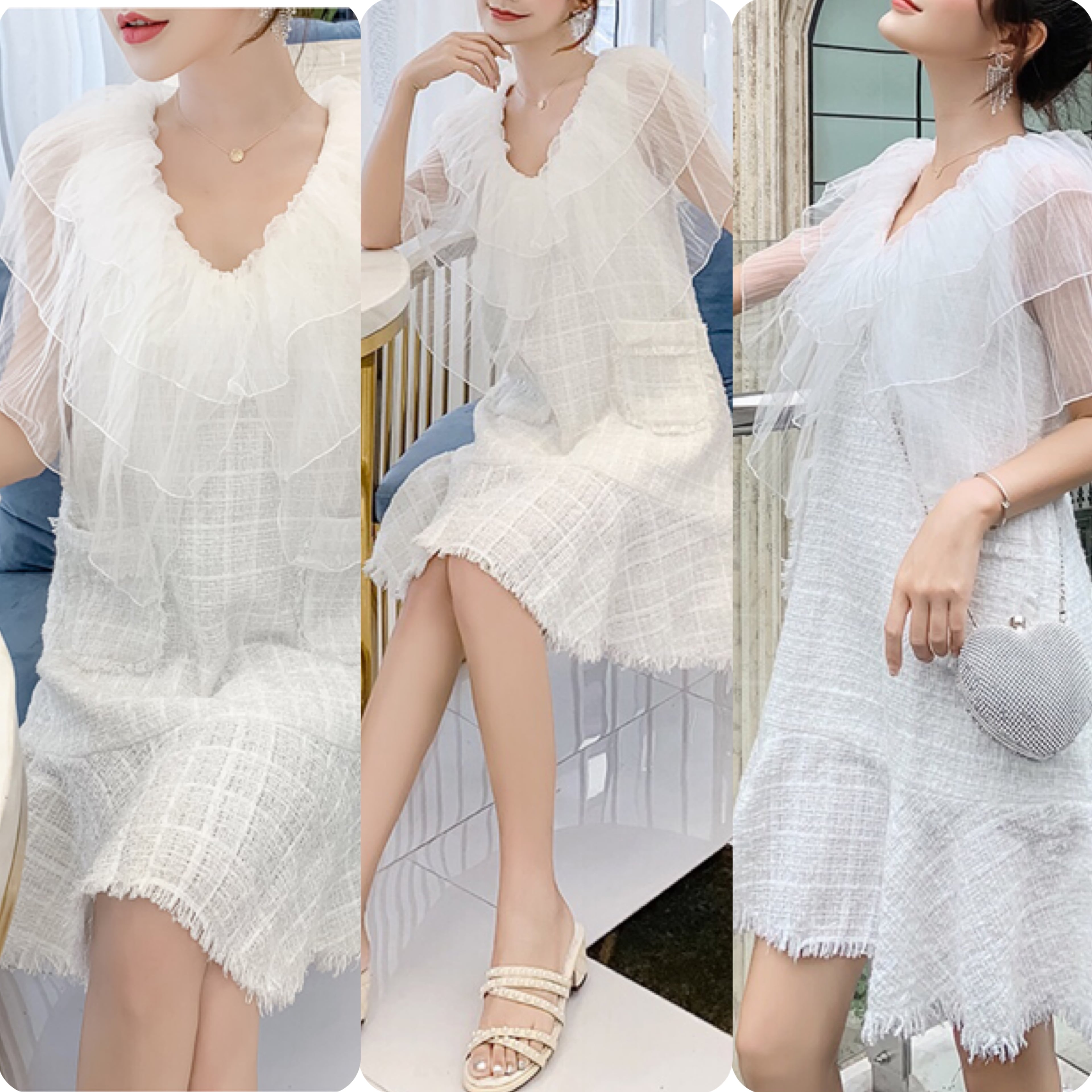 ホワイト フリル ノースリーブ ミニワンピース S 楽天市場】ワンピース 襟 チュール レース フリル ビーズ