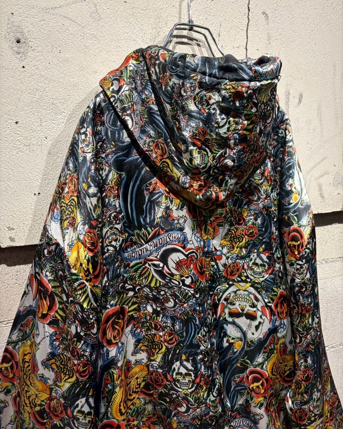 Caka otto】“Christian Audigier” Silk × Sweat Reversible Zip Up