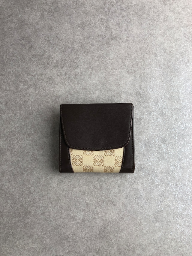 LOEWE ロエベ 財布 ベージュ アナグラム レザー キャンバス 二つ折り vintage ヴィンテージ オールド etbwwx