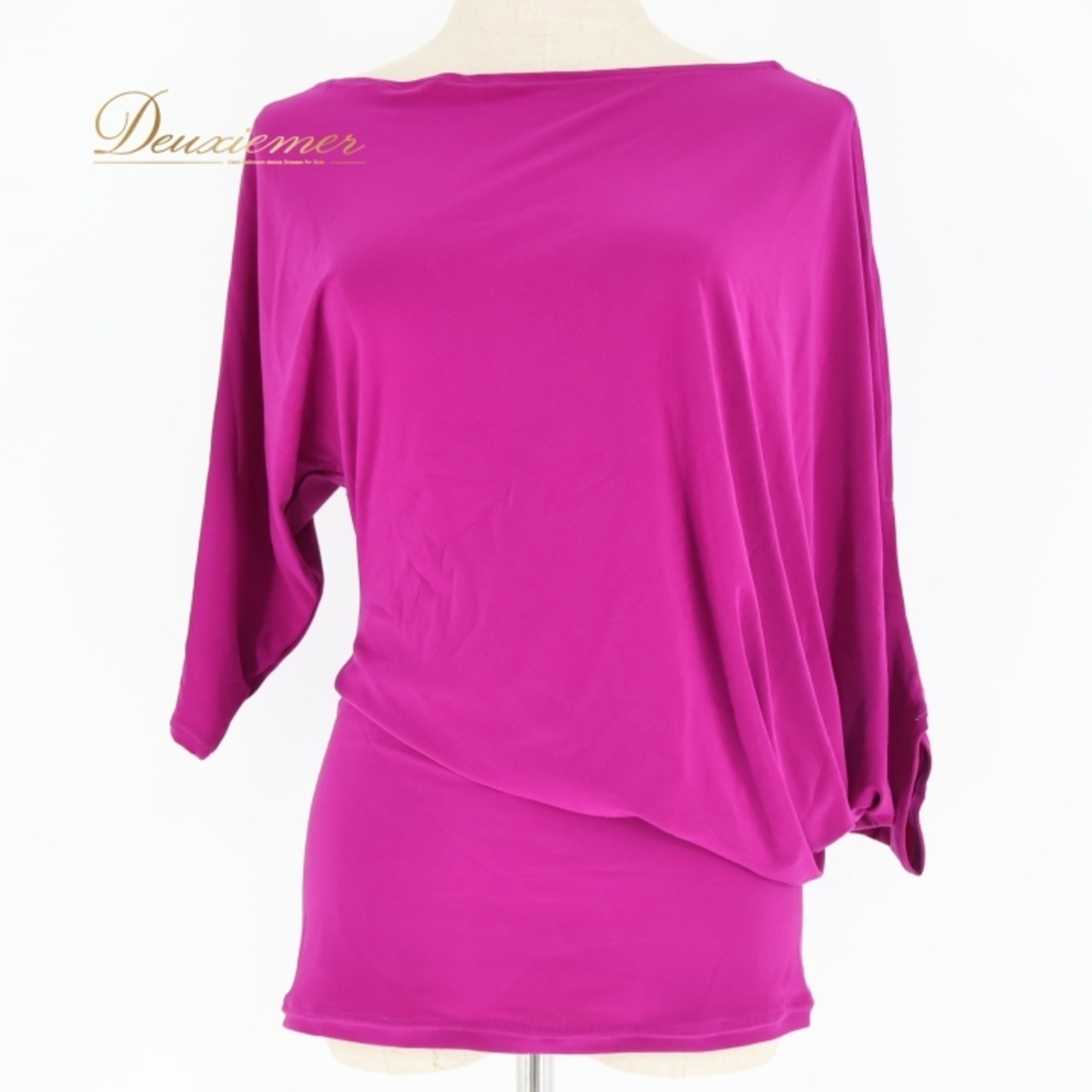 社交ダンス 衣装 トップス パープル系 ジャンティ gentil 紫 無地 シンプル レッスン 練習 鮮やか 上品 変形 特徴的 ストレッチ 伸縮 華やか 柔らかい生地 ダンス衣装 ブラウス