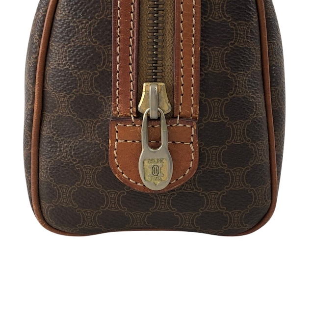 CELINE セリーヌ マカダム ショルダーバッグ ブラウン ブラゾン型押し PVC ミニボストン vintage ヴィンテージ オールド 8ugiwc