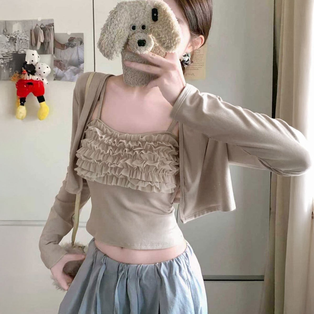 レディース トップス 2点セット カーディガン キャミソール 春秋 韓国 きれいめ 大人 カジュアル かわいい フェミニン カップ付き アンサンブル フリルキャミソール 長袖カーディガン 大人可愛い 大人女子