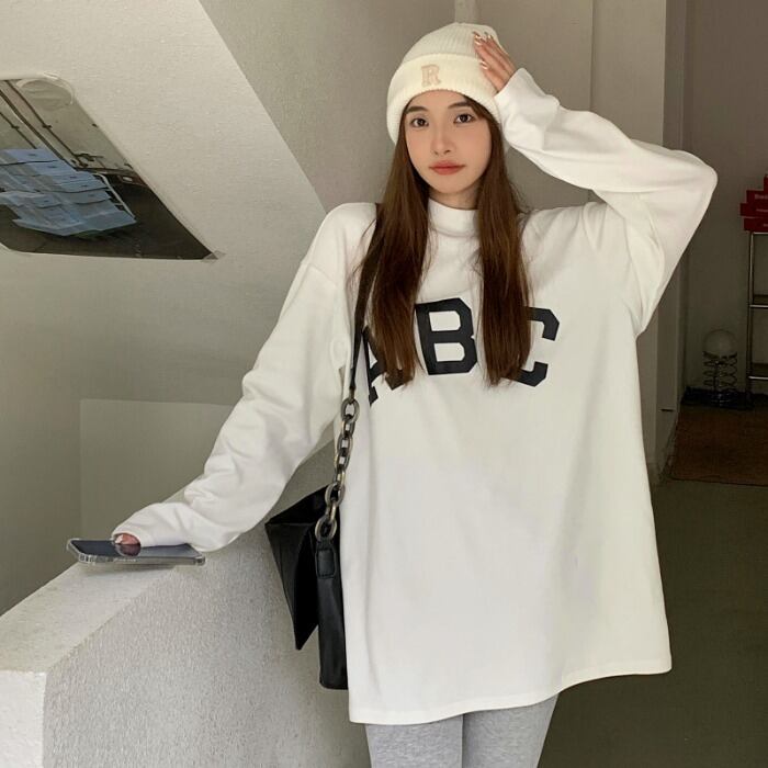 Tシャツ シャツ オータムウィンターカラールーズプリント柄 ロング 秋物 冬物 1号婦人36601136214