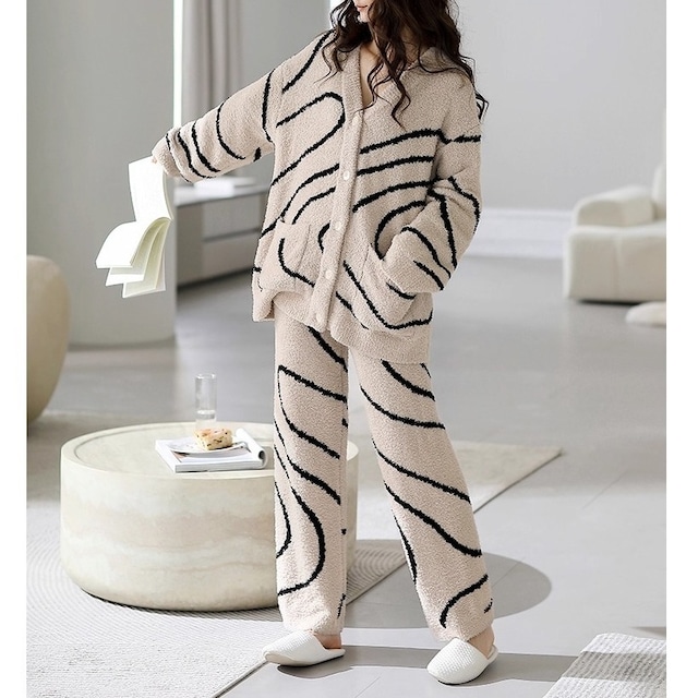 【M-2XL】v-neck cardigan-style fleece pajamas p1559