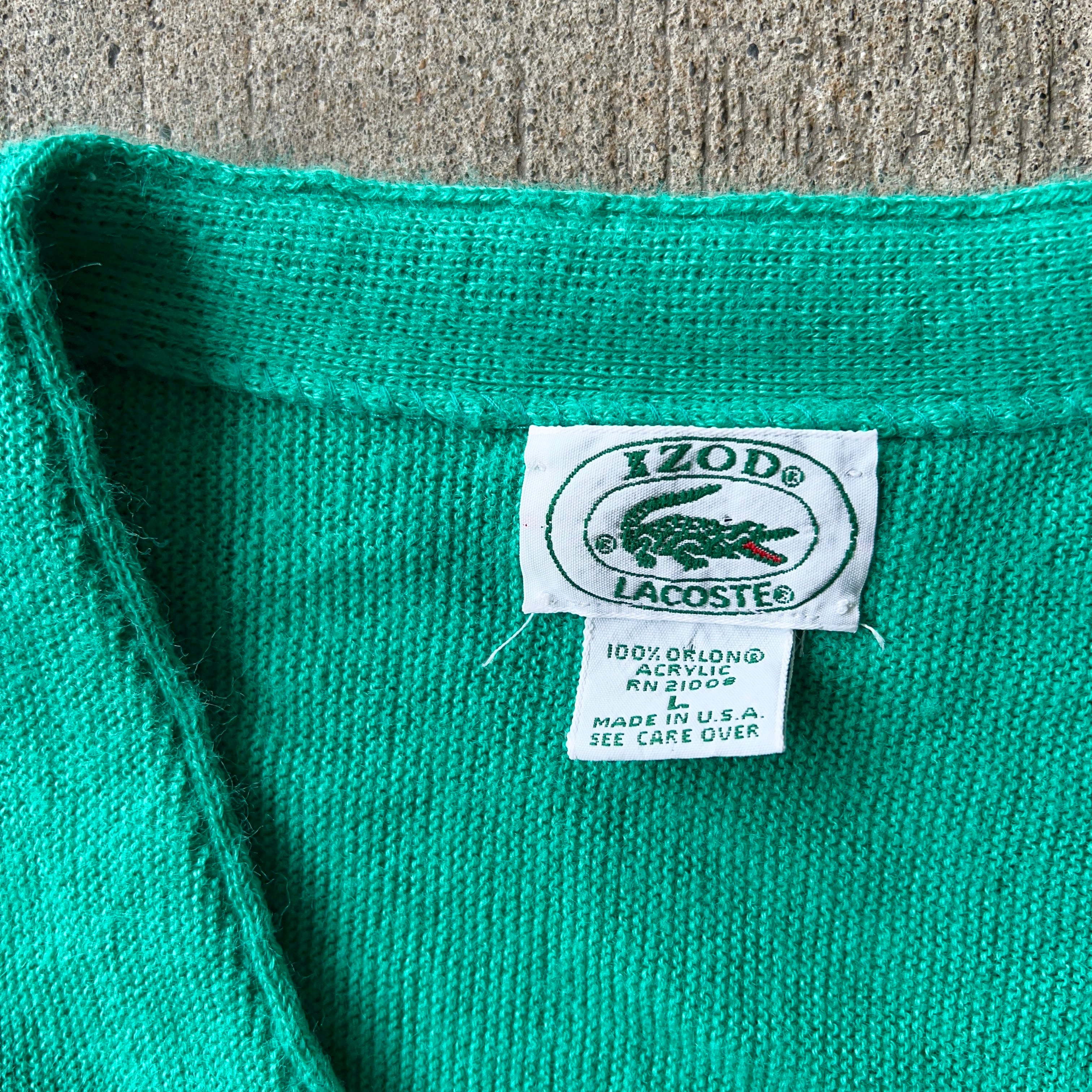 80's LACOSTE アクリルニットカーディガン ターコイズグリーン USA製 ...