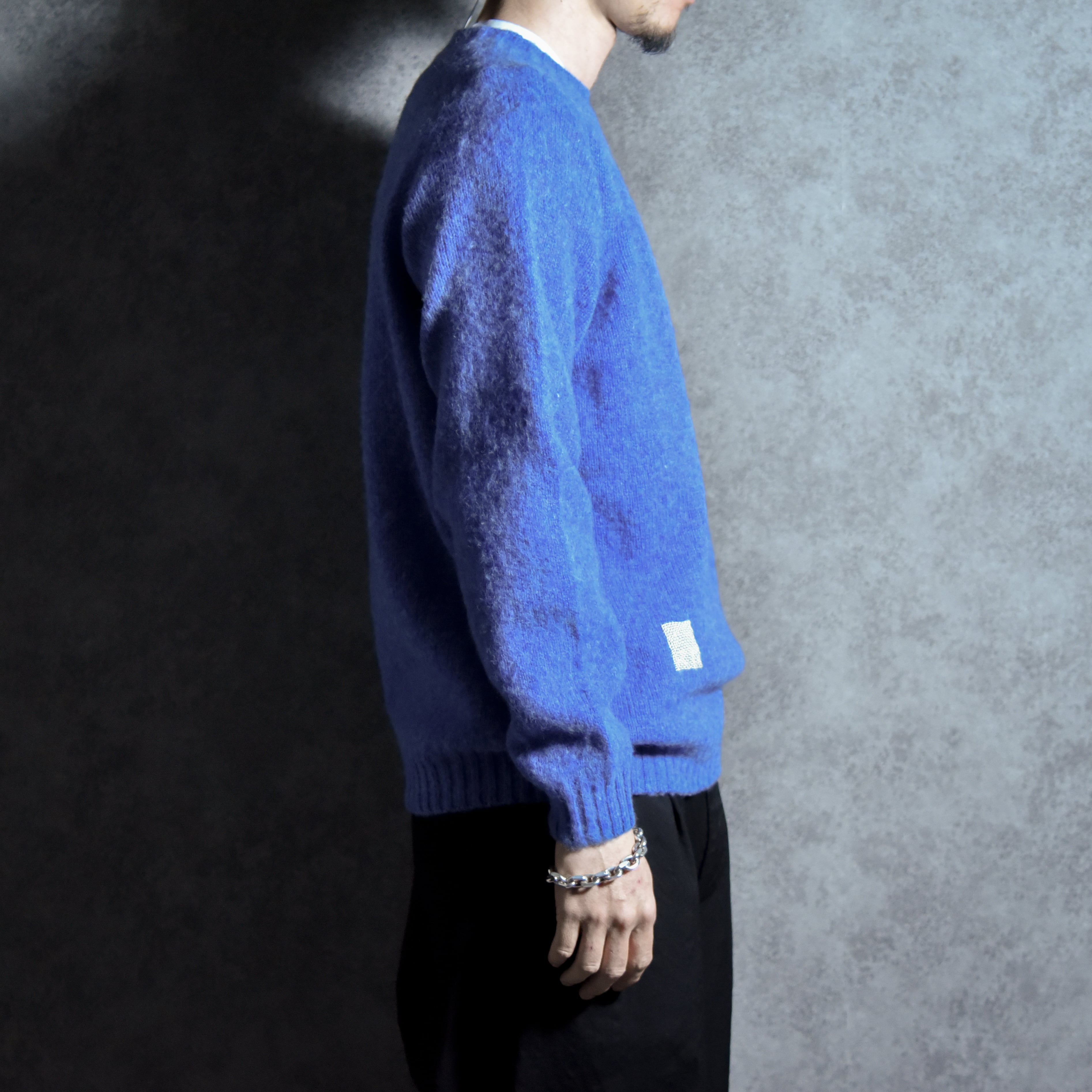 BRICK Shaggy Dog Shetland Wool Knit Sweater Crew Neck COBALT