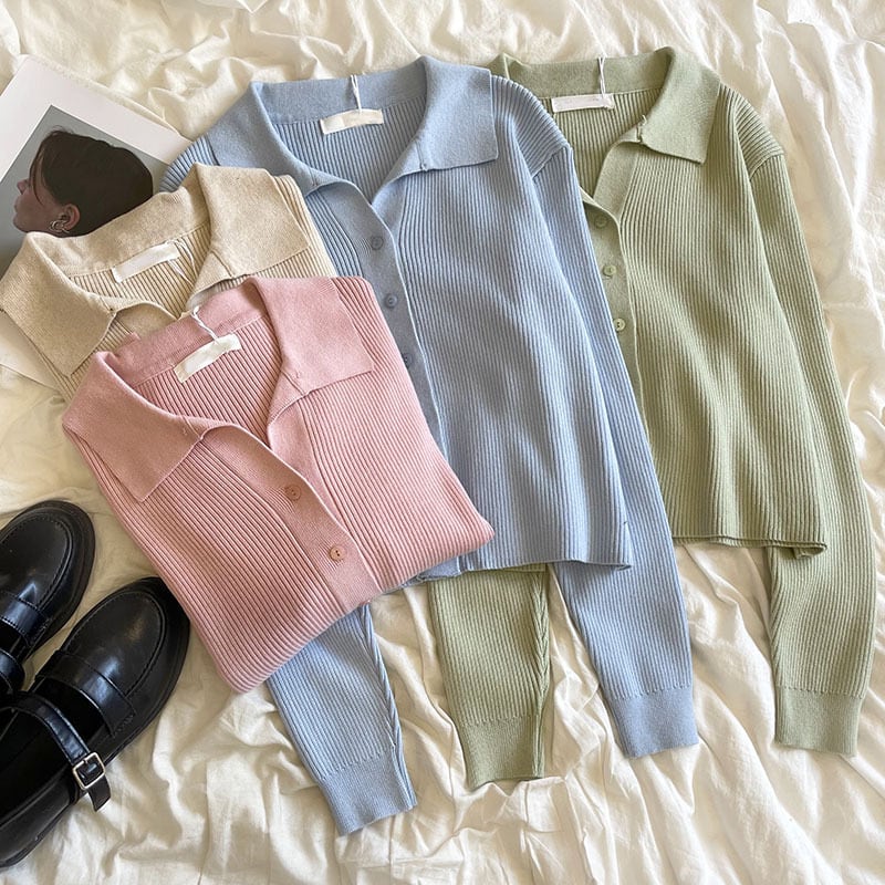 【着用レビュー】トップス レディース ニット ニットソー カーディガン 4色 長袖 襟付き 襟つき 前開き ボタン リブ かわいい 大人可愛い シンプル カジュアル 清楚 フェミニン おしゃれ おとな ナチュラル こなれ感 キュート ガーリー 個性的 レトロ 無地 OL 通勤 学生 通学 デート お出かけ 女子会 散歩 送料無料 アプリコット ブルー グリーン ピンク 青 黄緑 ゆったり 春 秋 10代 20代 30代 ママ 韓国系 着回し 普段使い 体型カバー 楽ちん ファッション コーデ