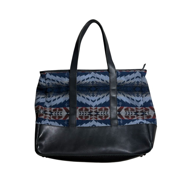 PENDLETON native pattern wool × leather tote bag
