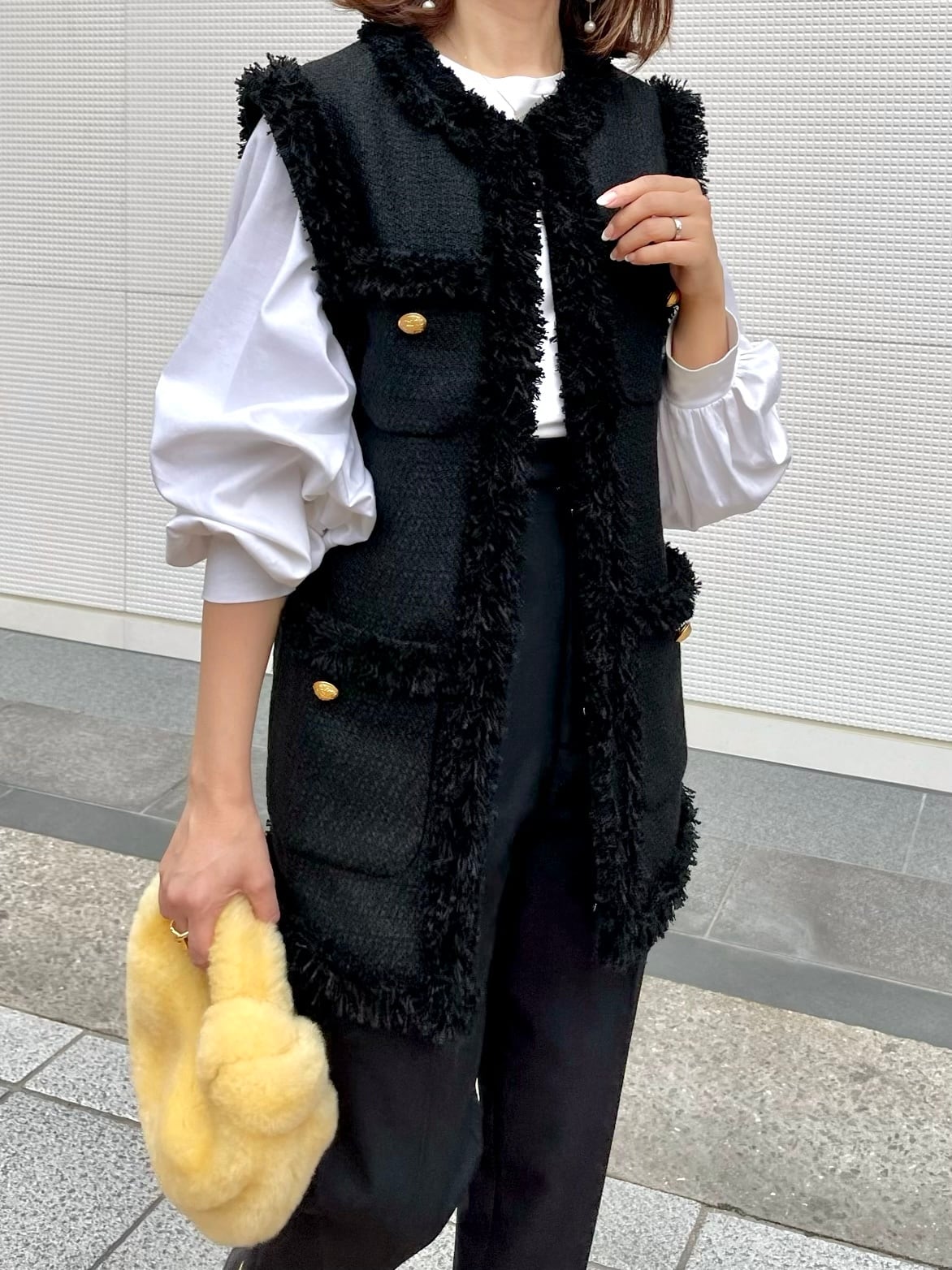 HYEON ヘヨン tweed gilet / black