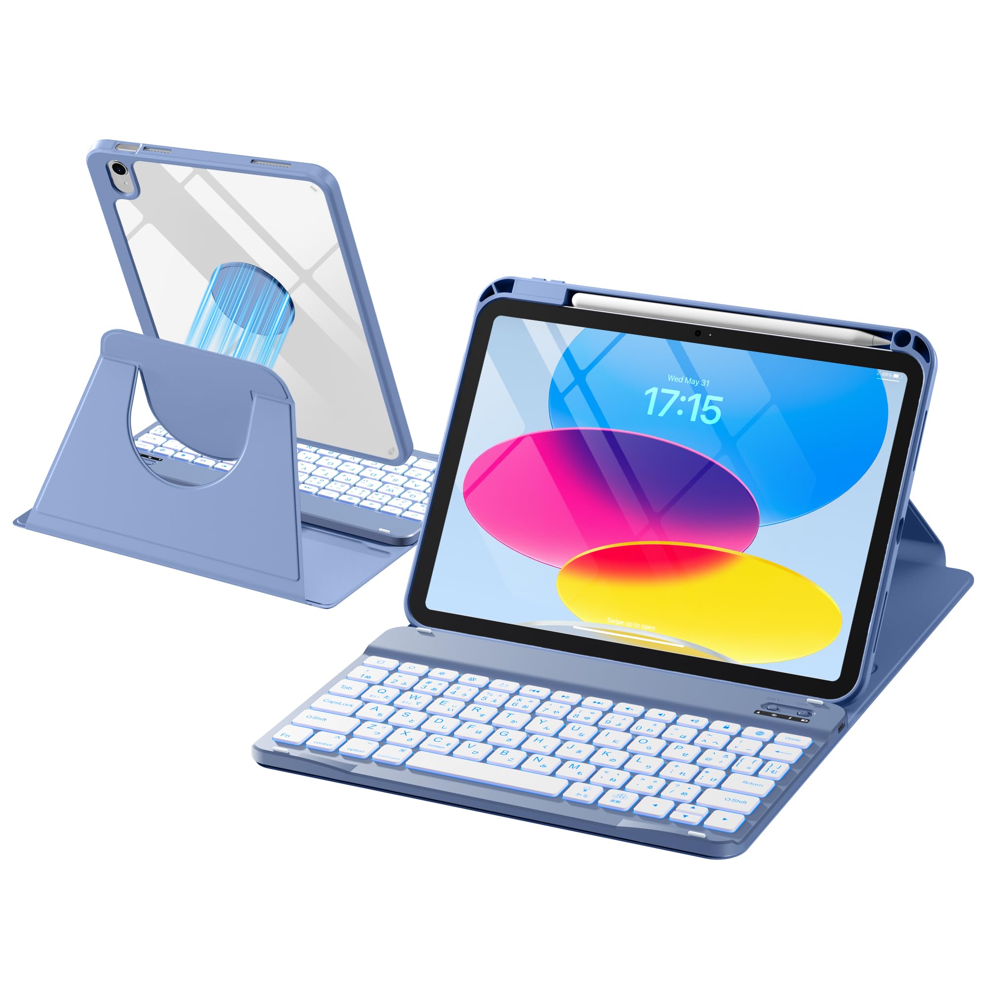HETHOT iPad用 A16 第11/10世代 キーボード付きケース マグネット式 360度回転 着脱可分離ケース 縦横画面切替対応