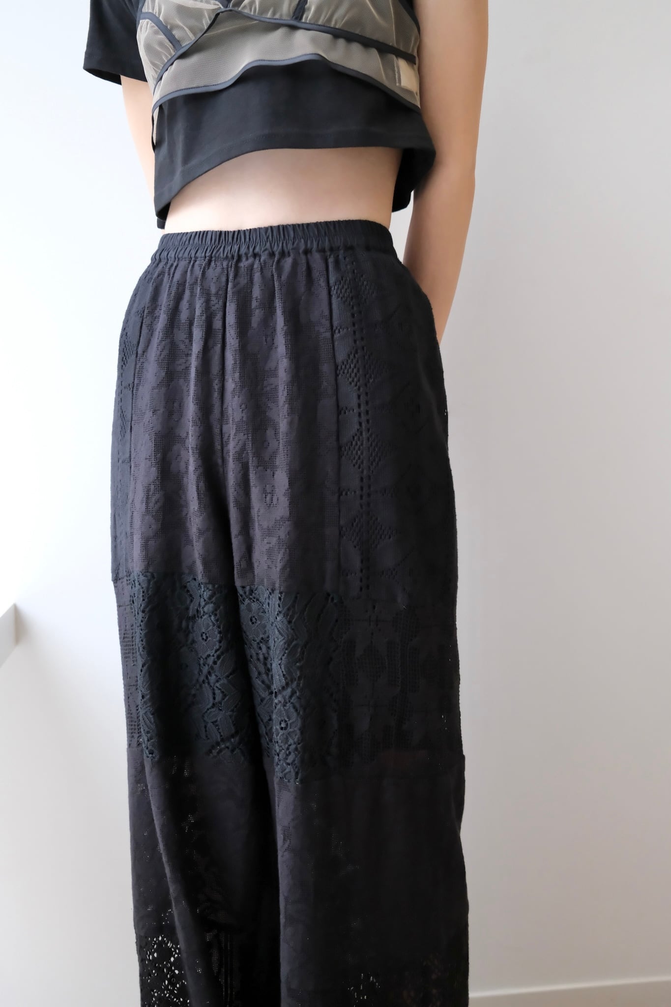 Patchwork Lace Trousers パッチワーク レース パンツ Black | planet3rd