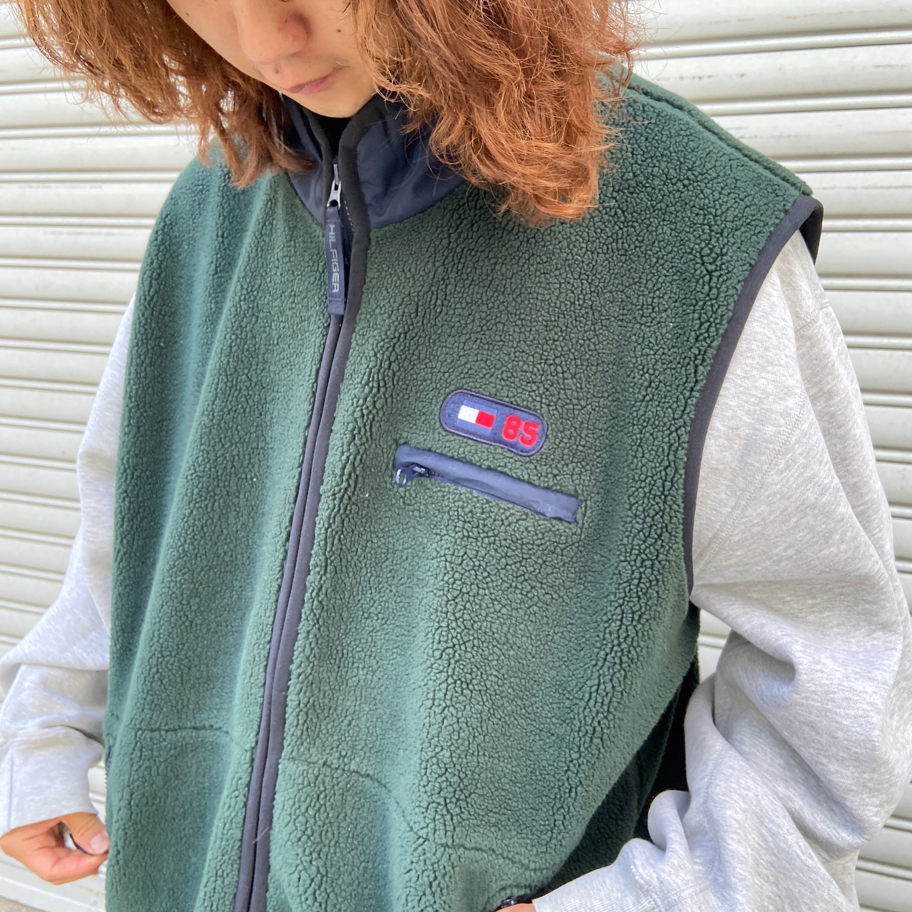 送料無料』 90s TOMMY HILFIGER ボアフリースベスト 緑 XXL | 古着屋 Uan