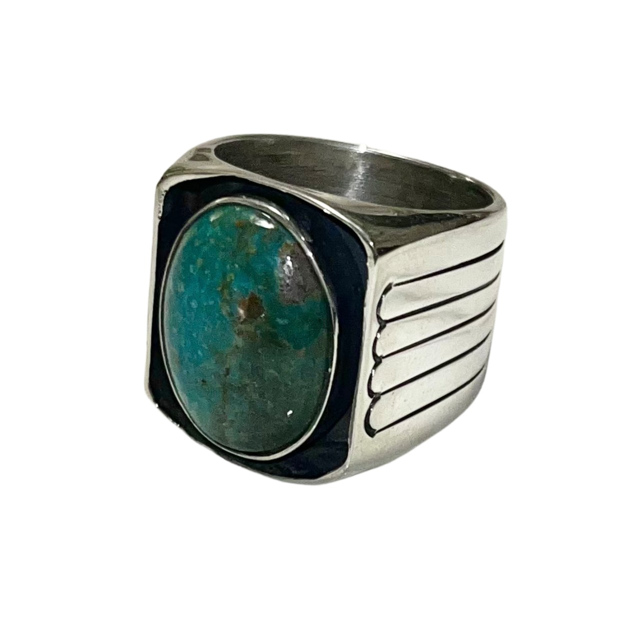 navajo Herman Vandever fox turquoise silver box ring
