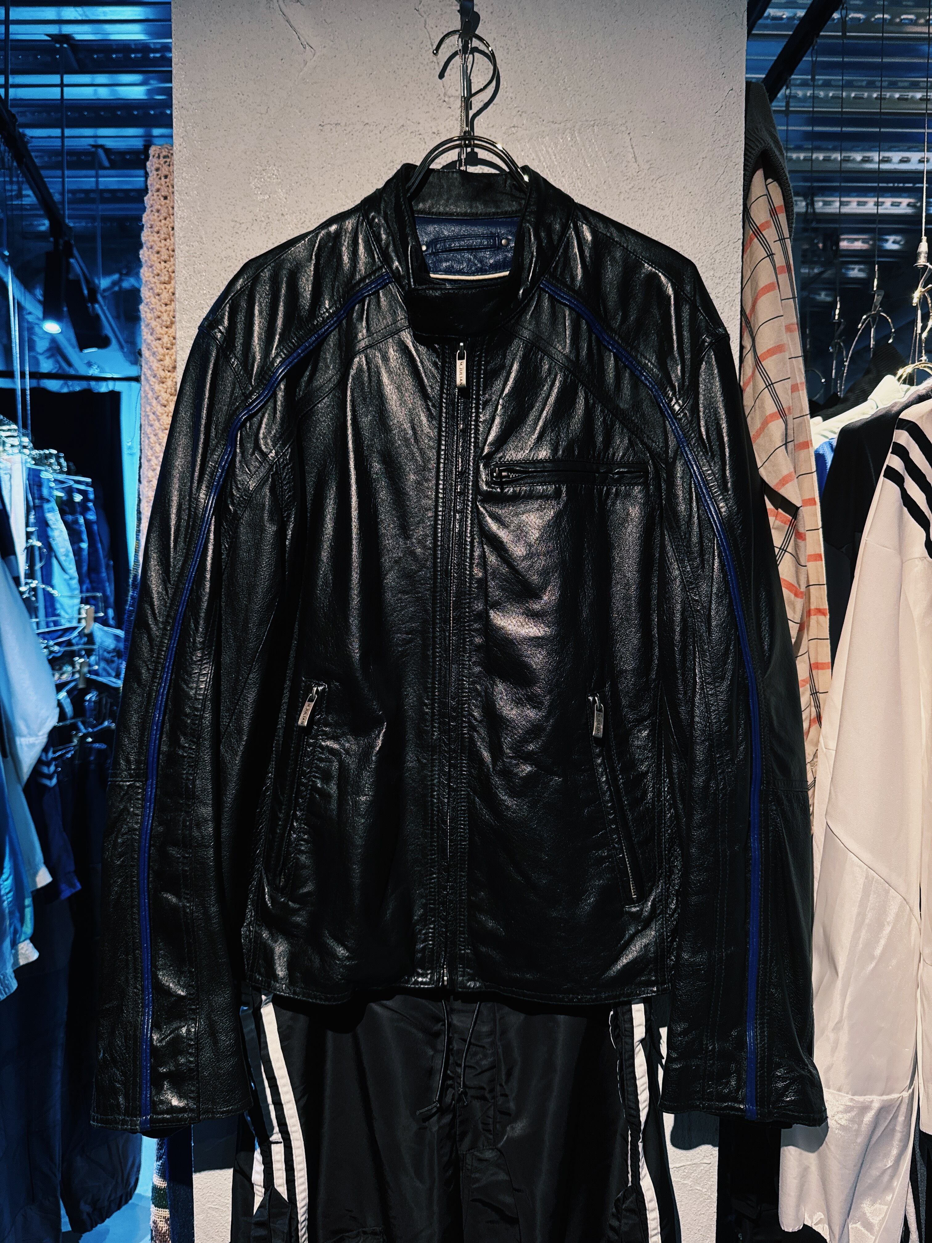 【D4C】vintage "WILSONS LEATHER" Blue stripes design leather single Riders jacket