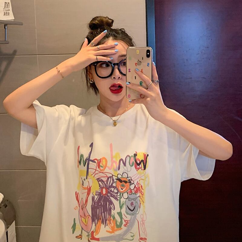 レッドホワイトTシャツ レディースサマースタイルルーズトップス 夏物 試着室5030955678