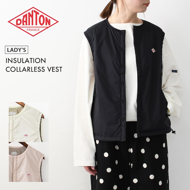 DANTON [ダントン] W IINSULATION COLLARLESS VEST [DT-A0634SNT] インサレーションカラーレスベスト・インサレーションベスト・ノーカラーベスト・ナイロンベスト・ミドルレイヤー・軽量・LADY'S [2026SS]
