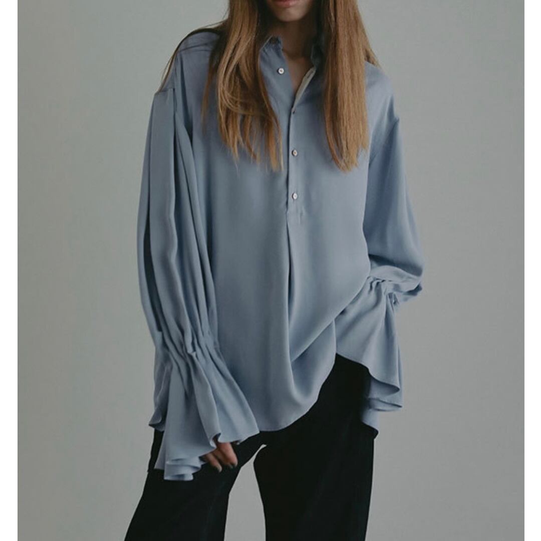 Shirred Flare-Cuff Volume Sleeve Blouse G1039