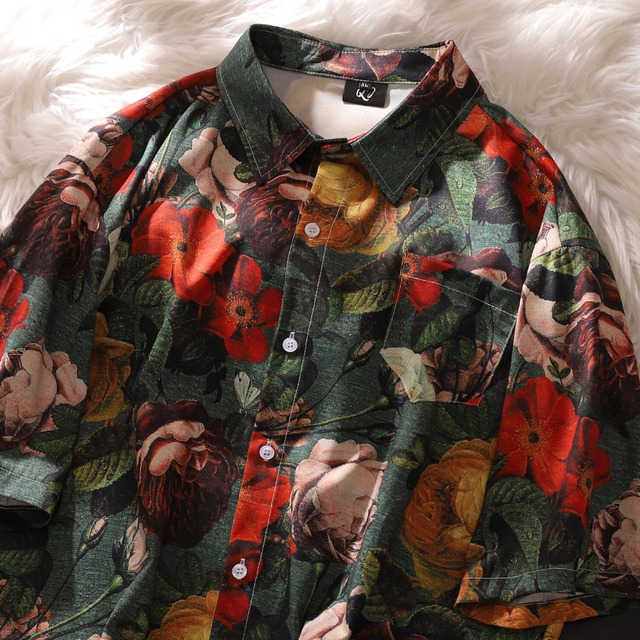 【HTTAOSUPシリーズ】★トップス★ シャツ 半袖シャツ 油絵風 花柄シャツ 夏服 カジュアル 涼しい