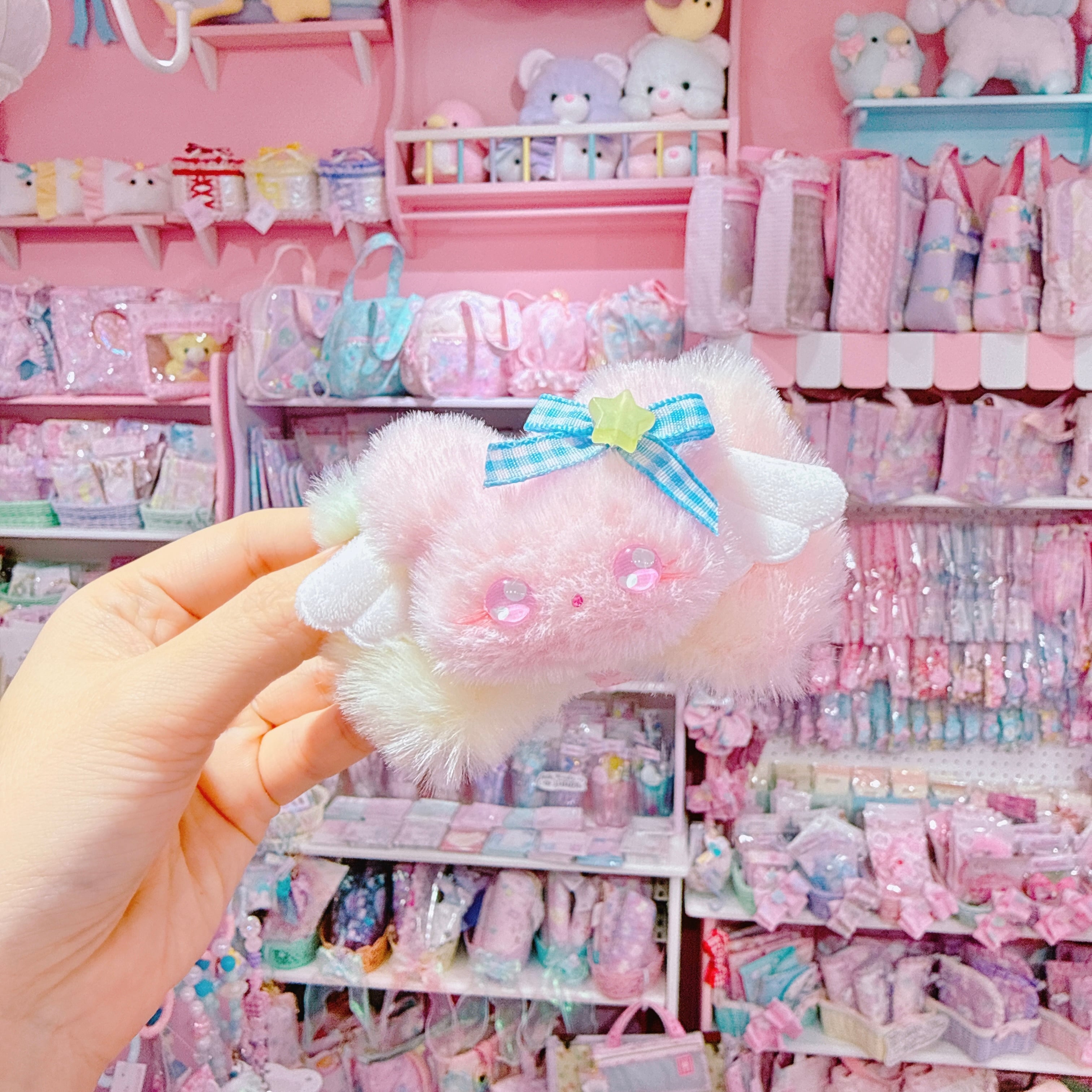 【E7】155-21ぬいぐるみファーリボンヘアゴム