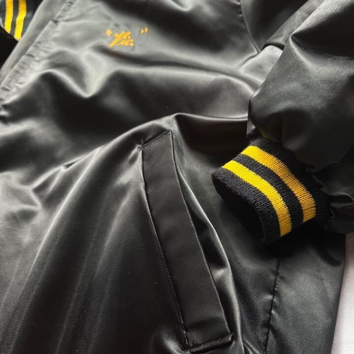 L〜XLサイズ相当80s スカジャン　スーベニアジャケット　刺繍　アメリカ海軍　戦艦　ドラゴン　黒