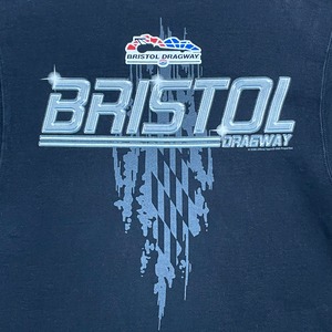 【FRUIT OF THE LOOM】BRISTOL DRAGWAY ドラッグレース サーキット 公式 オフィシャル ロゴ バックプリント 両面プリント スウェット トレーナー プルオーバー コピーライト2006年 黒 M スーパーコットン 肉厚 US古着