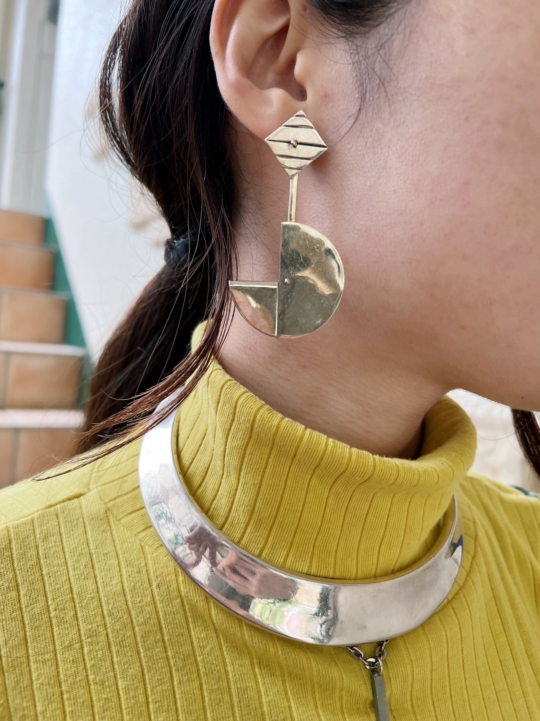 Mid-century 925 silver Modern pierced earrings ( ミッド