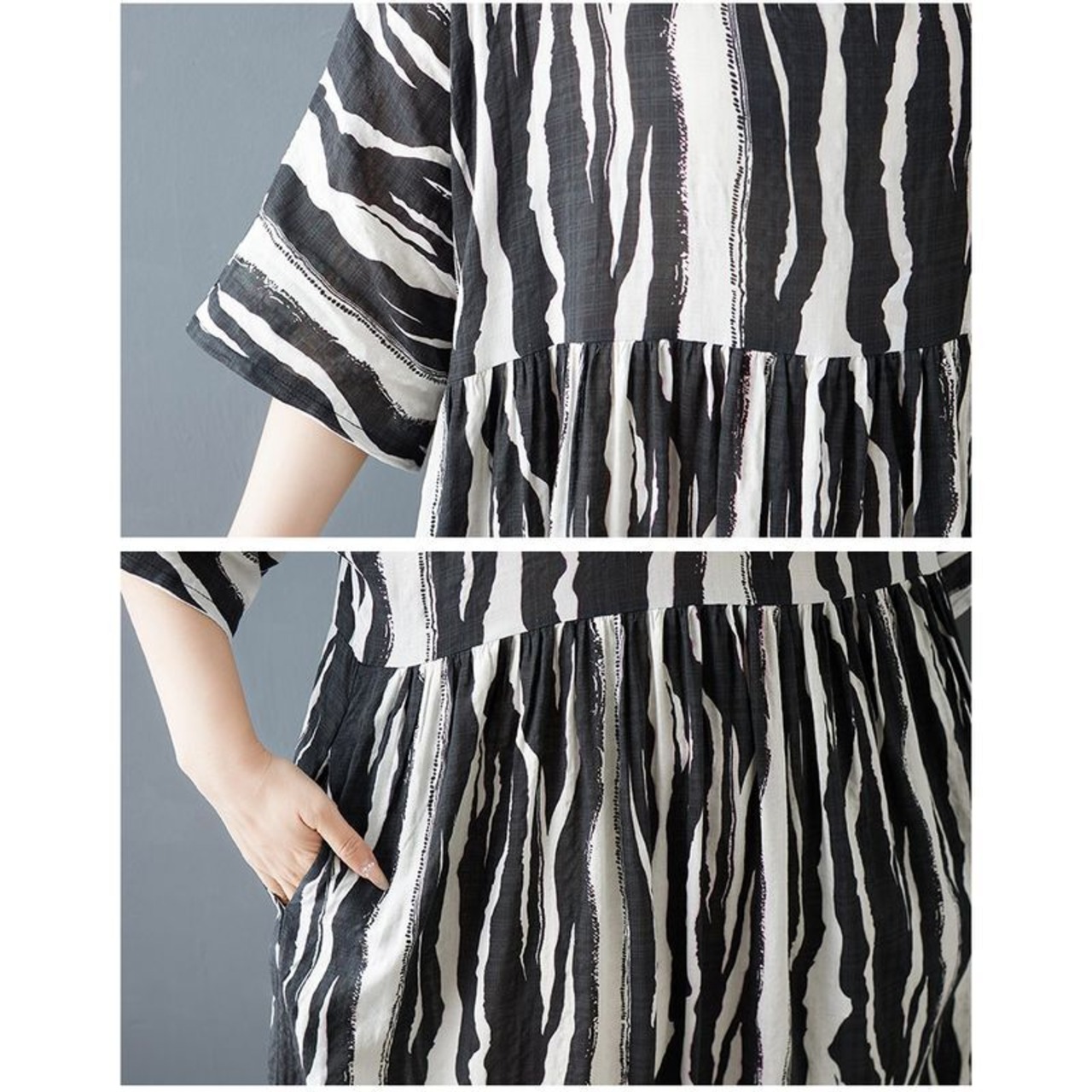 モノトーン 柄切替 ワンピース 30216