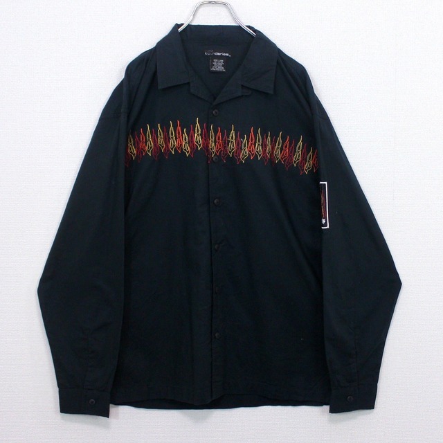 【Caka act2】Fire Pattern Embroidery Vintage Loose Shirt Jacket