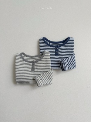 送料無料【予約】minirobe/ Edie Striped Button T-shirt