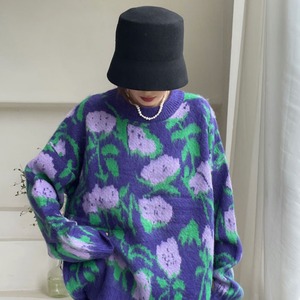 rétro flower knit tops