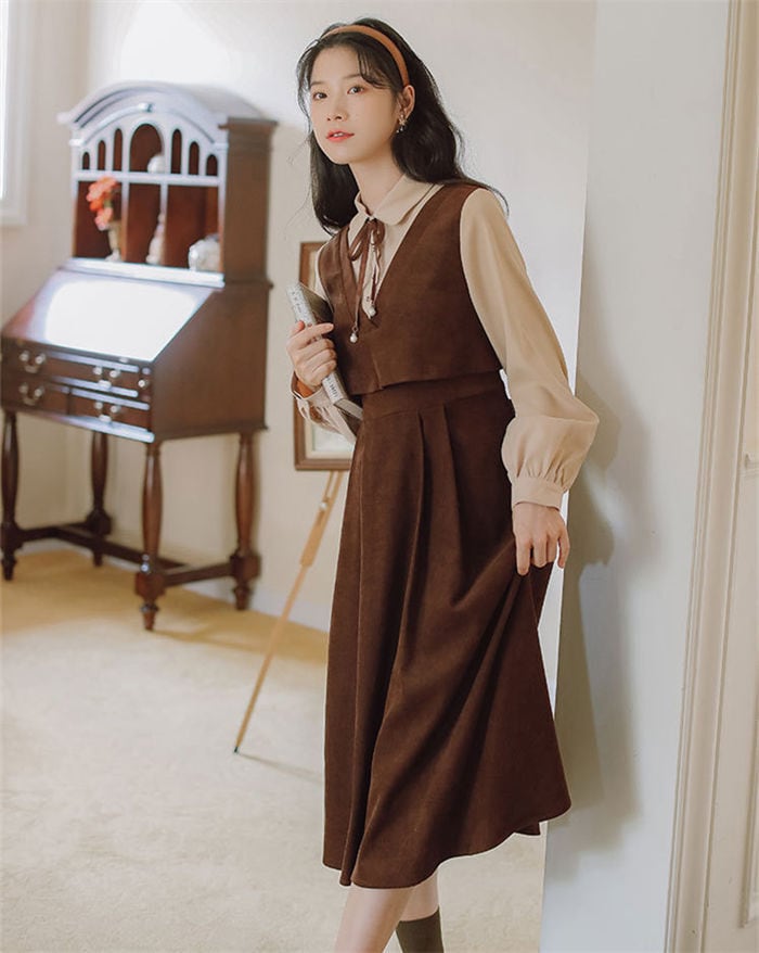 【美しい】【新品未使用】レディース カシュクール　中国風ワンピース レトロ ワンピース レトロワンピース レディース 2色 S-L 長袖 レトロ 韓国