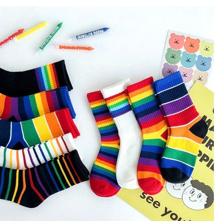 レインボー カラー ソックス 靴下 カラフル 虹色 ボーダー 韓国子供服 ベビー キッズ ジュニア